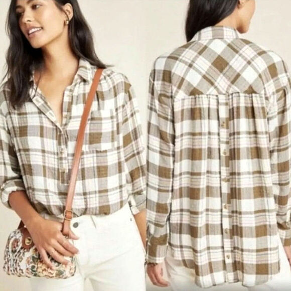 Anthropologie Plaid Button Back Long Sleeve Button Front Tunic Shirt Size XS - Picture 13 of 14